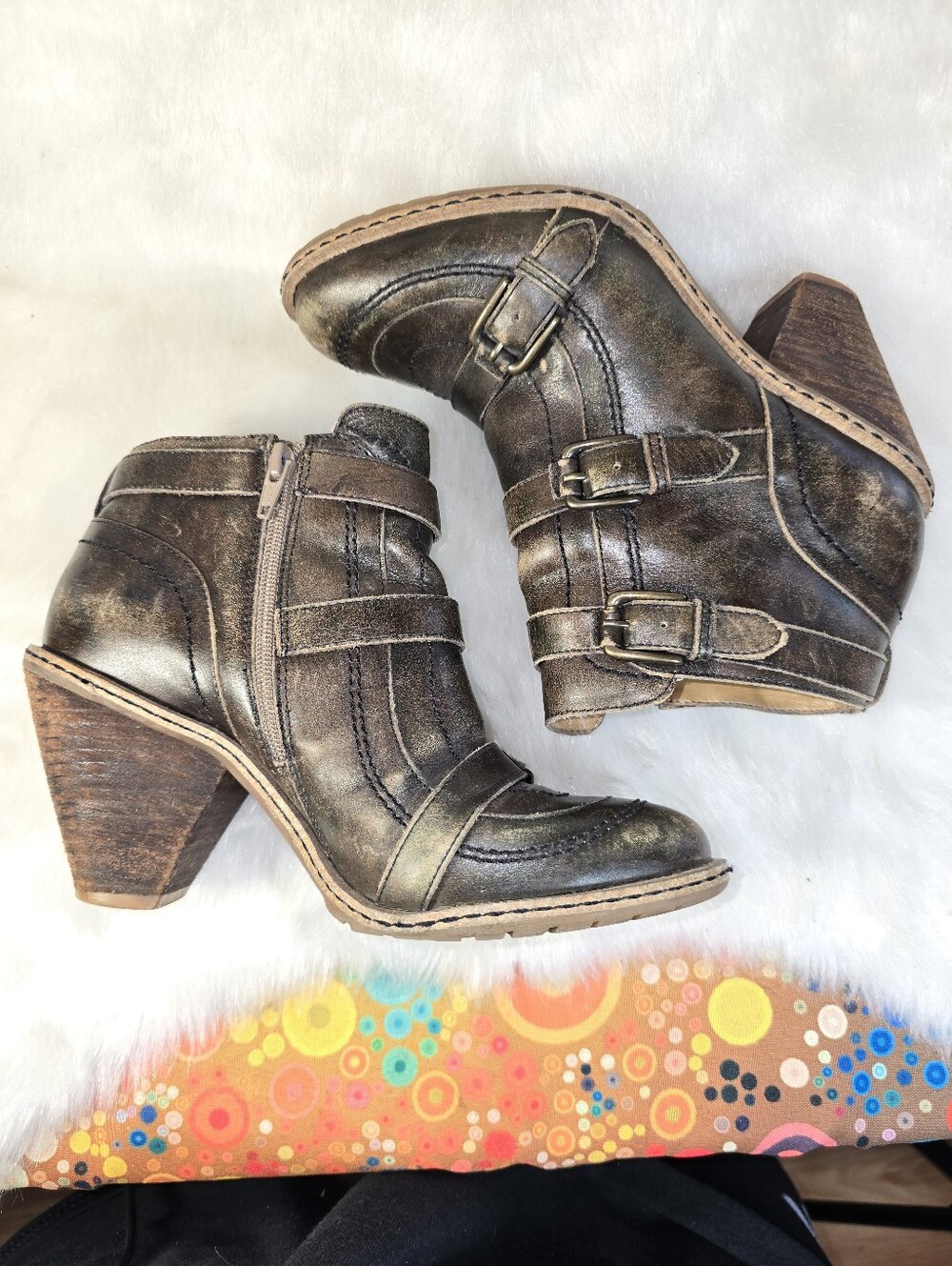 Schuler & Sons Side Zip Triple Buckle Heel Distressed Ankle Boot - Picture 10 of 16